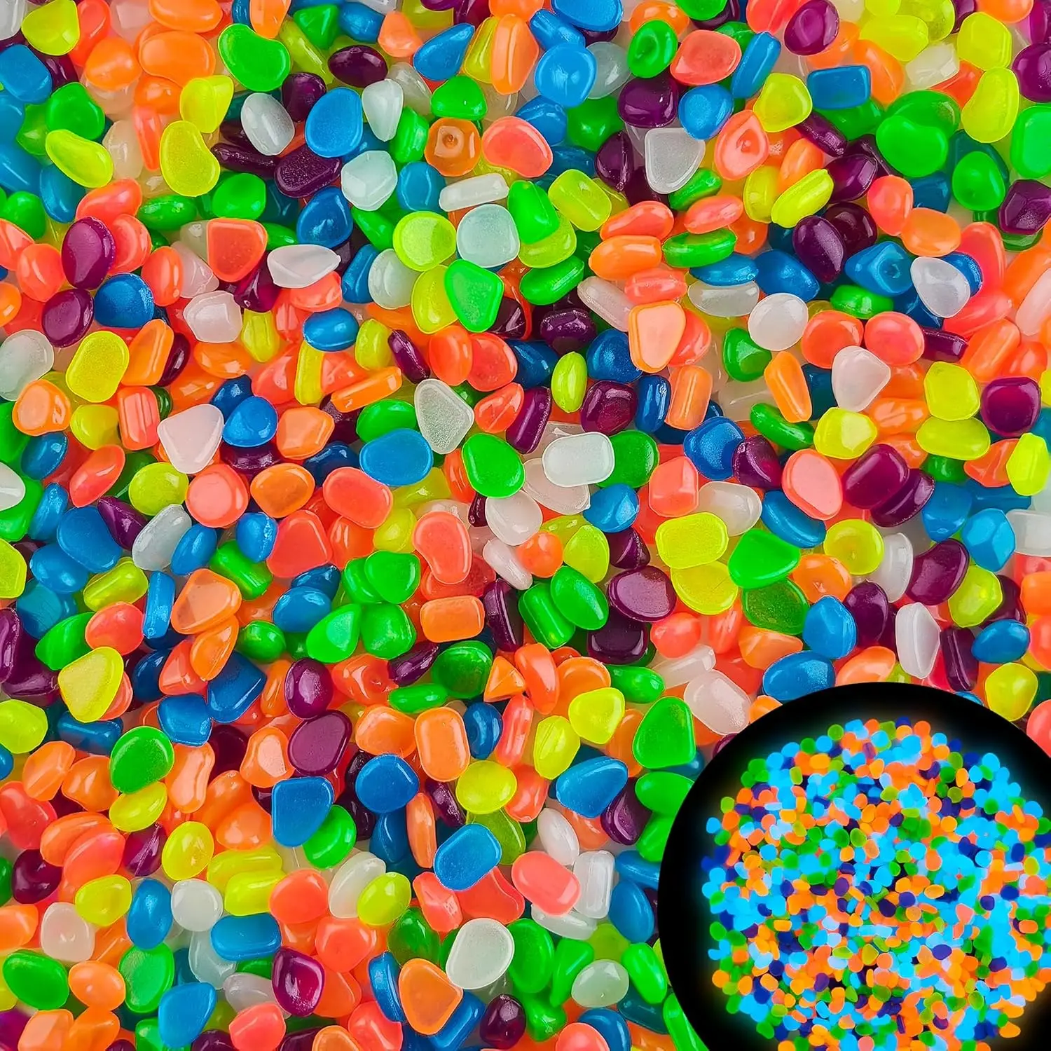1000pc Glow in The Dark Stones Glow Pebbles for Outdoor Garden Luminous Pebbles Fish Tank Rocks Glow Stones Glowing Rocks Outdoor Luminous Stone for Patio Aquarium Walkway Driveway,Color