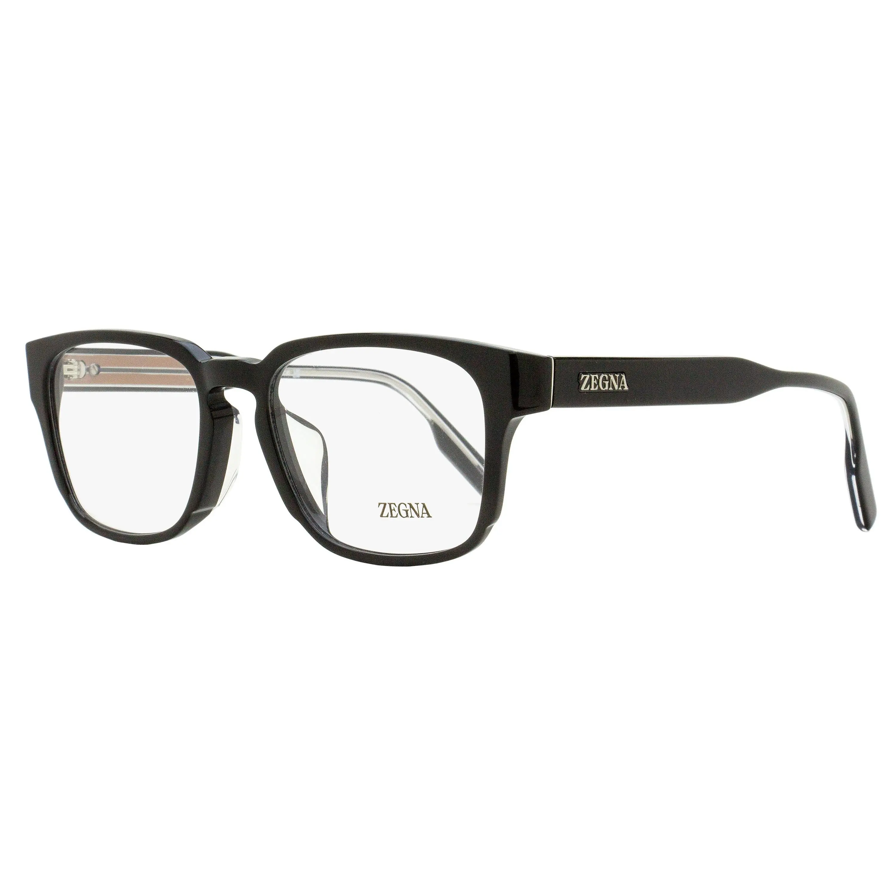 Zegna EZ5262-F Men's Fashion Eyeglasses - Black Geometric Acetate Frames with Tapered Temple Profile, Alternative Fit, 54mm, Fashion Eyeglasses Men's Frames, Geometric Men's Frames