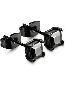 Stainless Steel Black Stud Earrings for Men Women 20G Cubic Zirconia Black Earrings Studs for Sensitive Ears Hypoallergenic CZ Surgical Steel Earrings Pierced 3-8mm Stud Earring Jewelry