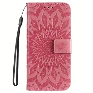 Flower Pattern Wallet Design Phone Case, Frosted Faux Leather Flip Cover with Cover Pocket, Card Slots & Lanyard, Shockproof Protective Phone Case for Samsung Galaxy