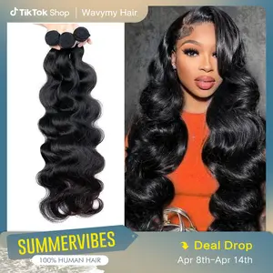Dealsforyoudays Wavymy Budget Fridendly Brazilian Virgin 100% Human Hair Bundles Body Wave Quick Weave Sew In/Glue In Viral Hair Bundles Natural Color#SummerVibes