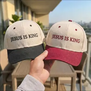 Embroidered Jesus Is King Hat Faith Base Ball Two Tone Cap Custom Thread Color Gif For God Lover