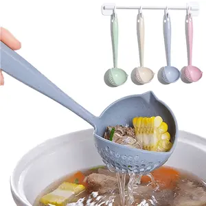 Soup spoon, leaking spoon, 2-in-1 long handle filtering spoon, wheat straw spoon, plastic large spoon, hot pot spoon, spoon, spoon