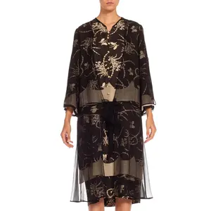 1920S Black & Cream Silk Chiffon Made From Quing Dynasty Japanese Butterfly Kimono Dress