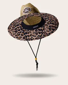 Big Cat Lifeguard Straw Hat with Adjustable Drawstring