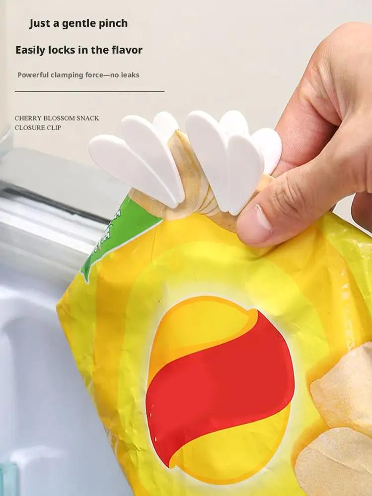 Aesthetic Cherry Blossom Fridge Magnetic Chip Clips| 6 Bag Clips + 1 Magnetic Base| Cute Food Sealing Clips for Snack Bread Pet Food Storage| Fridge Organizer Kitchen Decor Gift