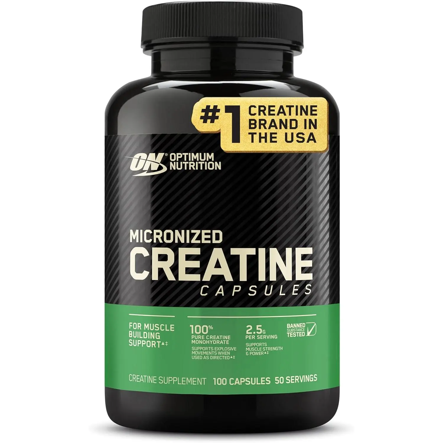 Optimum Nutrition Micronized Creatine Monohydrate Capsules, 100 Ct | Micronized Creatine Monohydrate Capsules, Easy to Swallow, Keto Friendly, Supports Muscle Building, Strength & Performance