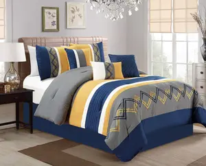 Chezmoi Collection Arden 7-Piece Modern Stripe Embroidery Zigzag Comforter Set 100% Polyester