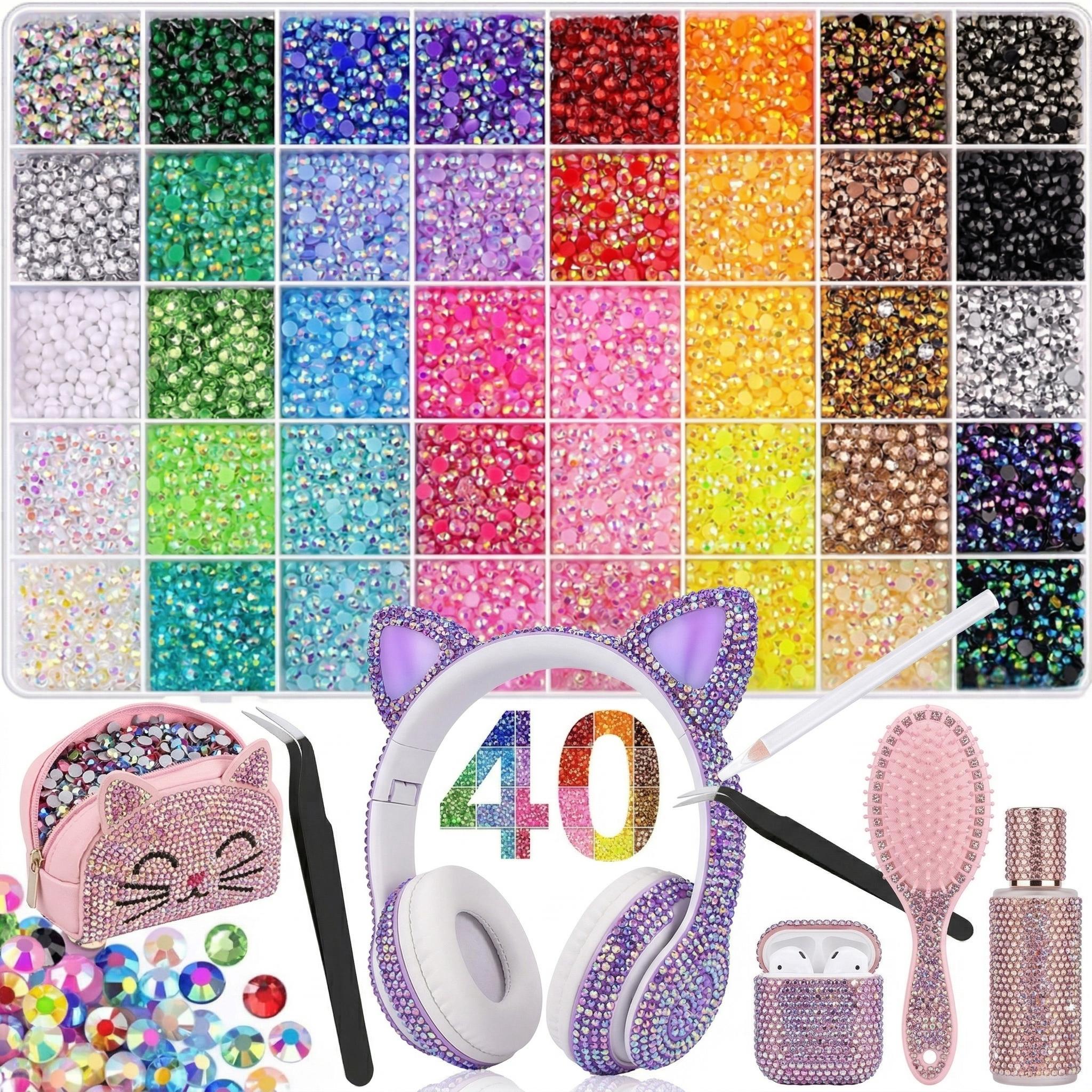 DIY 40 Color Rhinestones Synthetic Beads with 3mm Mixed Resin Synthetic Beads & Complete Tool Kit,Diamond Nails Bedazzler Kit Suppliesfor Nail Art Decoration Accessories TumblersShoes Clothes Jewels DIY Tools Gift flatback painting jelly nail kit