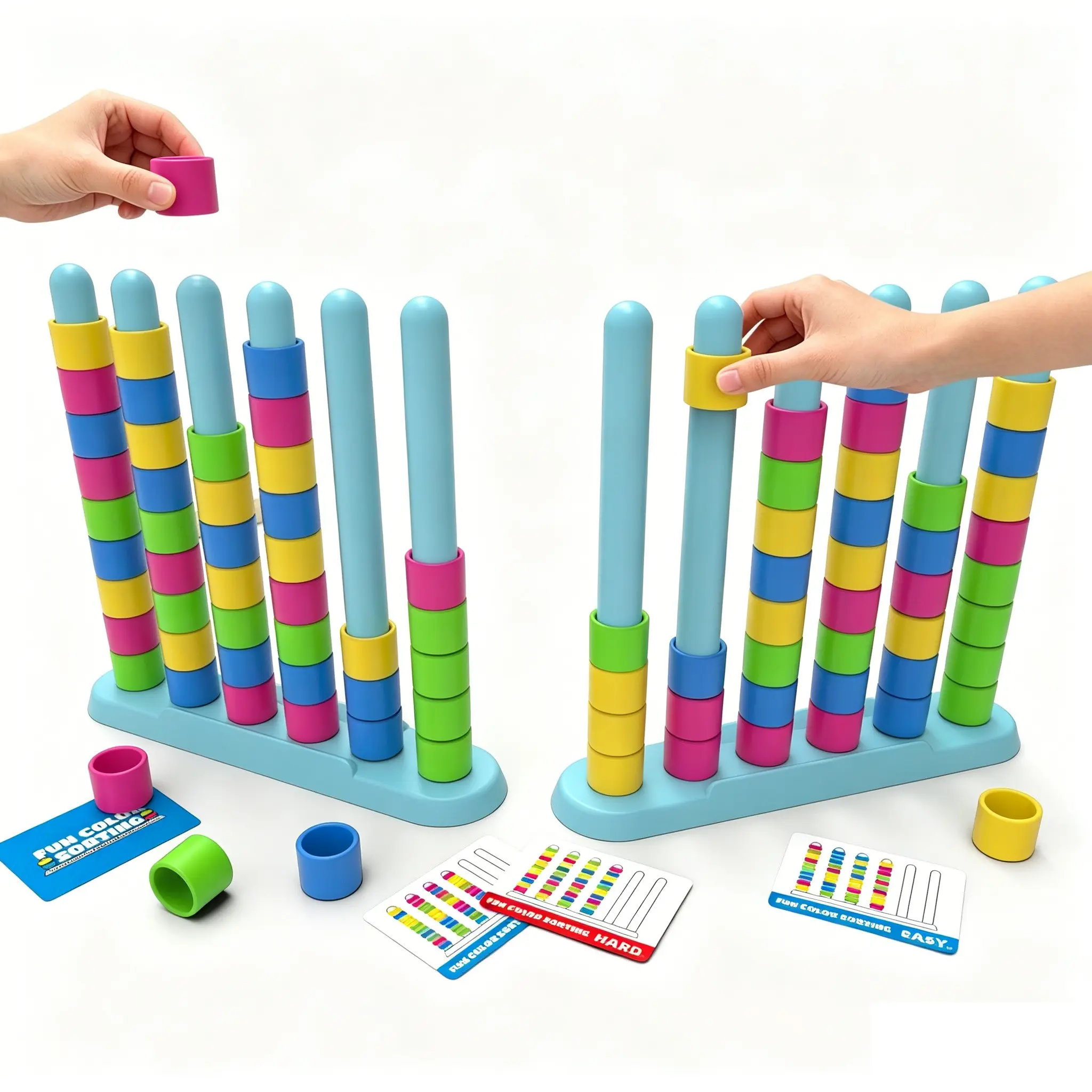 Fun Color Sorting Board Game, Color Stacking Challenge, Fast-Paced Round Ring Matching Puzzle, Ideal for Kids and Family Parties