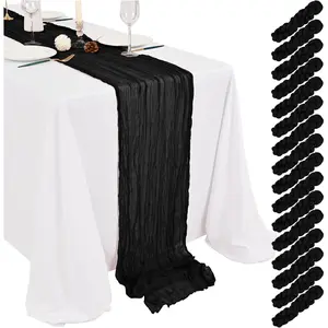 16 Pack Black Cheesecloth 17 x 108 Inch Black Boho Gauze Cheese Cloth Sheer Rustic Wedding Table Decoration for Wedding Bridal Baby Shower