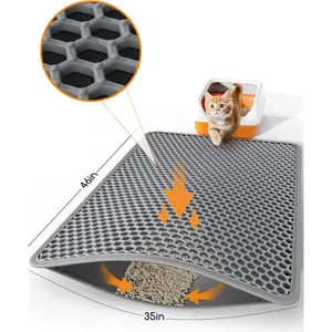 Cat Litter Mat -  Jumbo Litter Box Mat with Double Layers, Urine-Proof and Non-Slip Litter Trapping Mat, Easy to Clean Kitty Litter Mats for Floor, Scatter Control, Grey, Large Snowy, pee guard