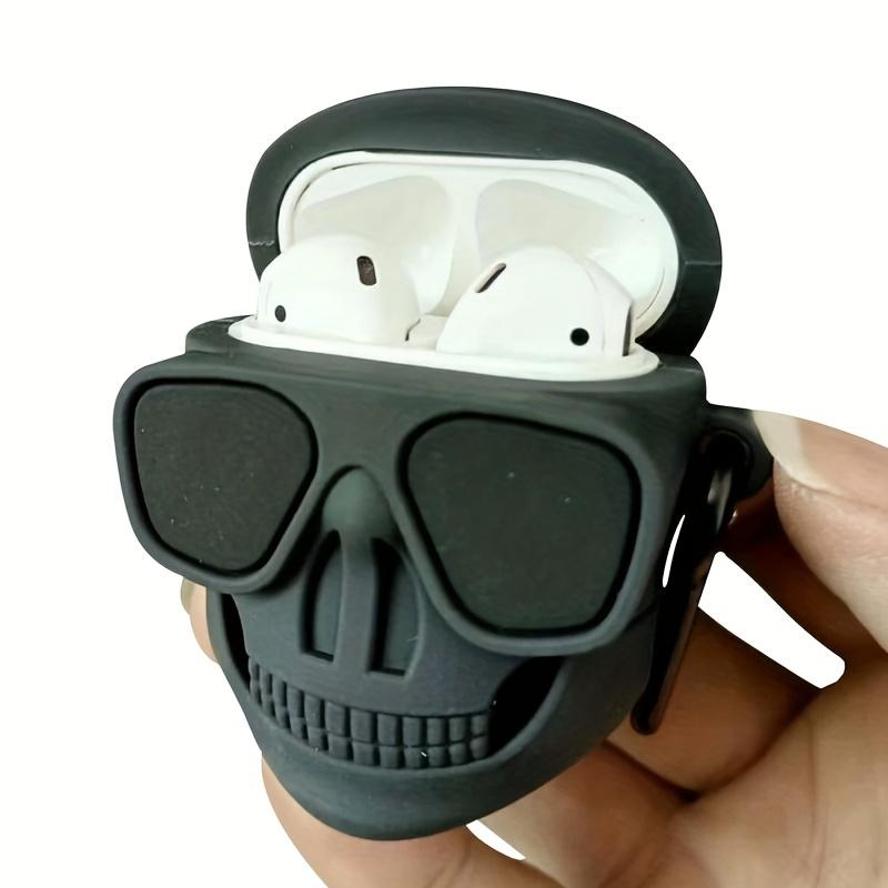Airpods protective case, featuring a hip-hop skull design, made of durable silicone material, a perfect gift for friends and family