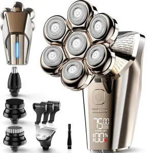 Men's Electric Shaver with LED Display, 7-Blade Detachable Razor, Portable Hair Trimmer for Bald Men, USB Charging, Rechargeable Rotary Shavers, Ideal Gift for Boyfriend