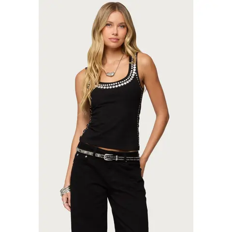 Studded Built In Bra Tank Top