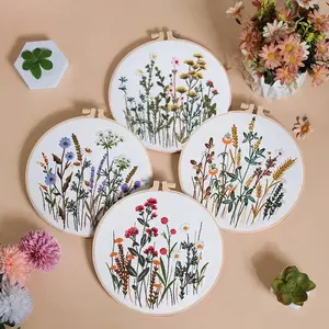 4Pcs Embroidery Kit For Beginners Flower Cross Stitch Embroidery Includes Threads Needles And Instructions Home Decor