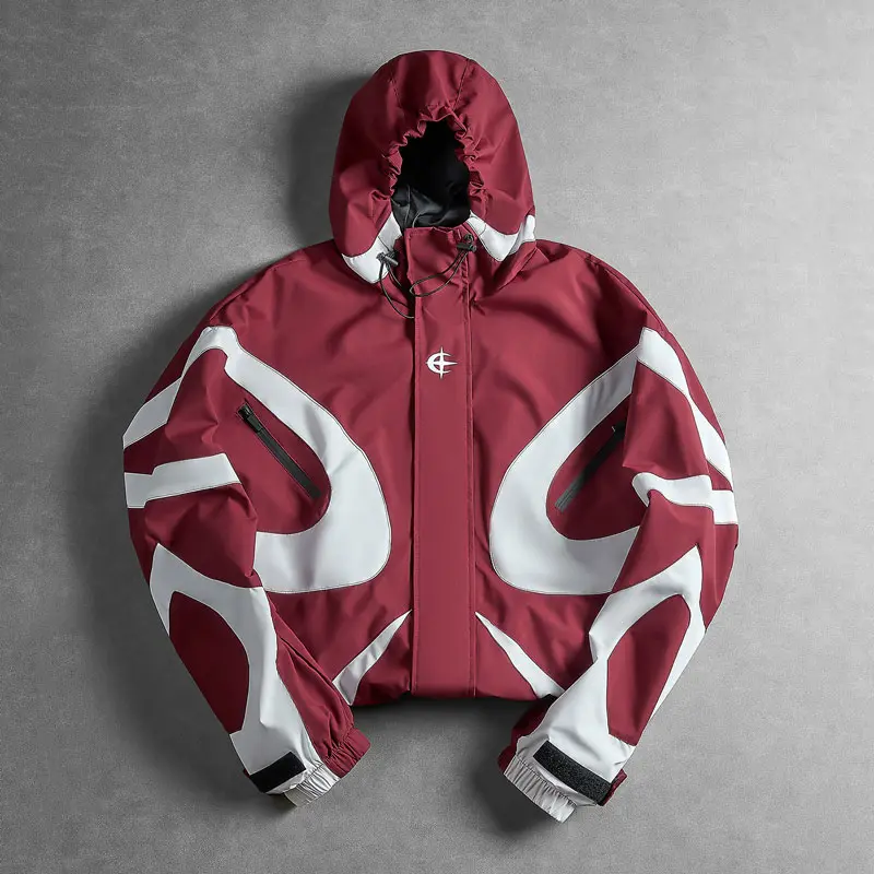 Men’s Y2K color-block casual fashion zip-up hooded waterproof jacket — loose/extra-large streetwear jacket with a drawstring hem, regular fit, suitable for everyday wear and outdoor activities, an essential stylish piece for any man’s wardrobe.