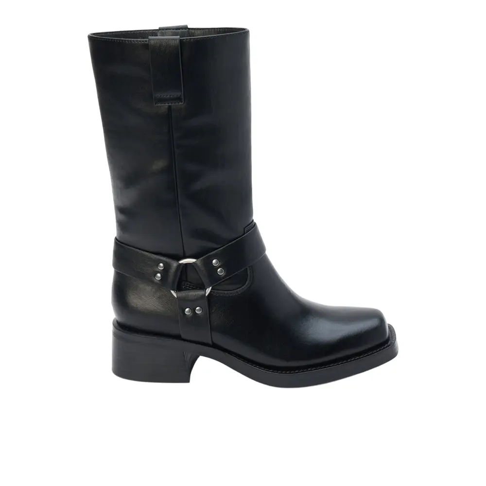 COCONUTS by Matisse Womens Autumn Harness Pull On Motorcycle Casual Boots Mid Calf Low Heel 1-2" - Black