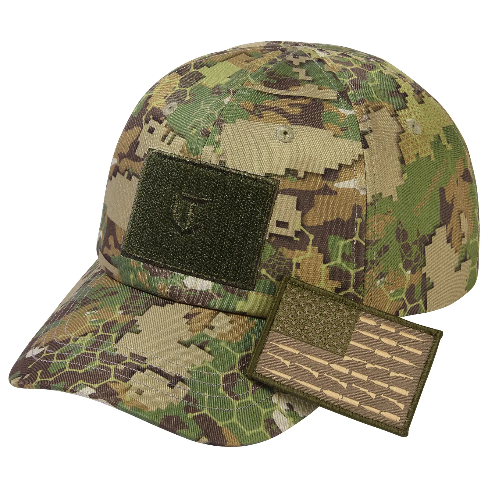 VisionTac Tactical Hat for Men, Polyester Camo Pattern Trucker Snapback Cap, Adjustable with Soft Top for Outdoor Shooting, Trucker Snapback Hat, Six-Panel