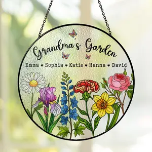 Personalized - Grandmas Garden Stained Glass Suncatcher, Gifts For Grandma, Nana, Gigi, Mimi, Gigi. Grandma Gifts From Grandkids, Grandson, Granddaughter, Gift for Mother's Day