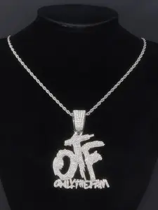 Street Punk Iced Out Blingling Letters Otf Pendant Necklace, Unisex Hip Hop Rapper Jewelry Accessory, Perfect for Daily Wear
