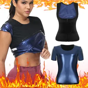 Women Sauna Suit Waist Trimmer Waist Trainer Sweat Women's Athletic Tee, Plus Size Sportswear Short Sleeve Compression T-Shirt,   Training Clothes Outdoorfun Athletic Workout Sweat Tank Top Shirt