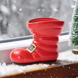 Bohemian Style Christmas Boots Ceramic Vase, Perfect for Succulents & Hydroponics, Ideal Holiday Decor, Wedding, Home & Restaurant Table Arrangement