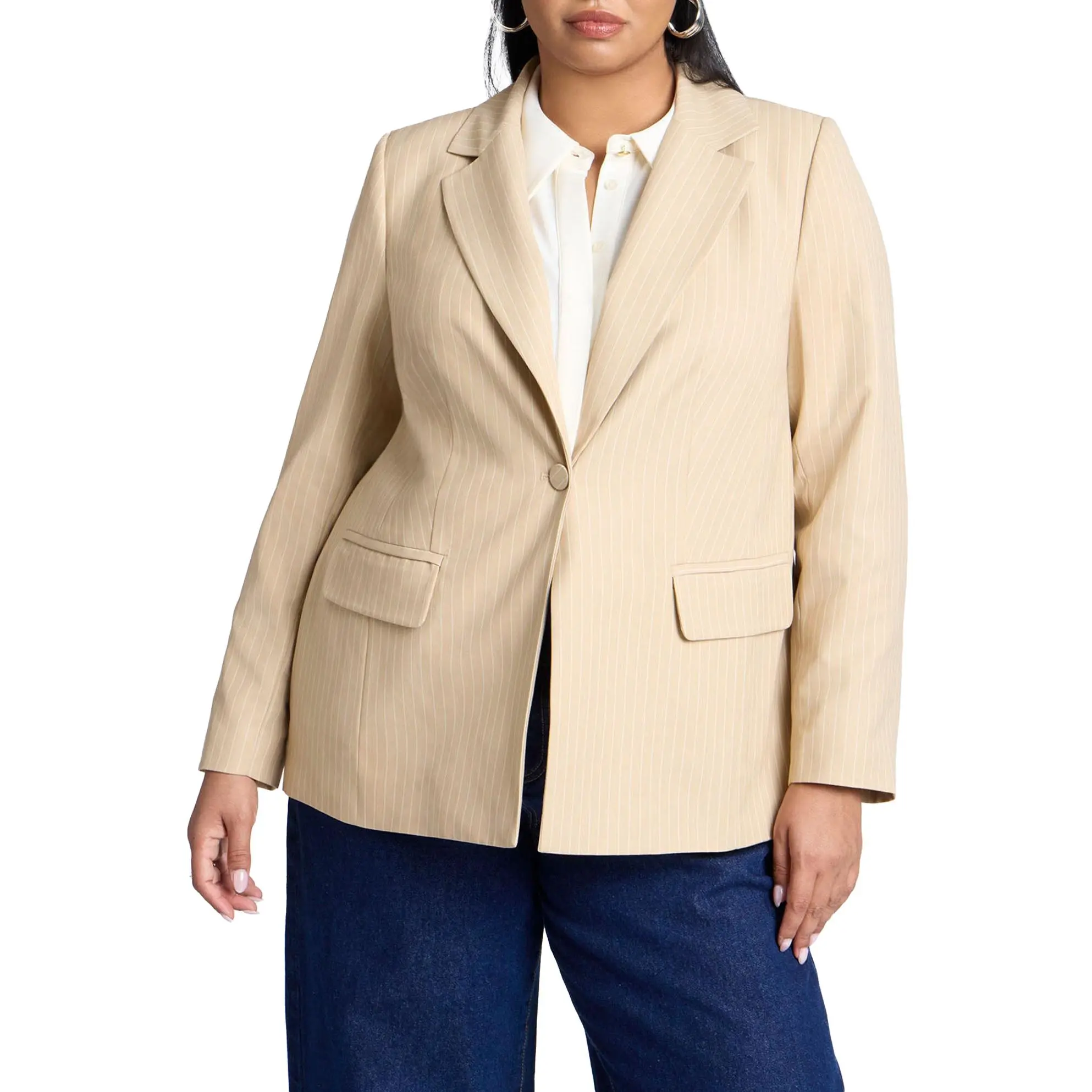 ELOQUII Women's Plus Size Pinstripe Blazer