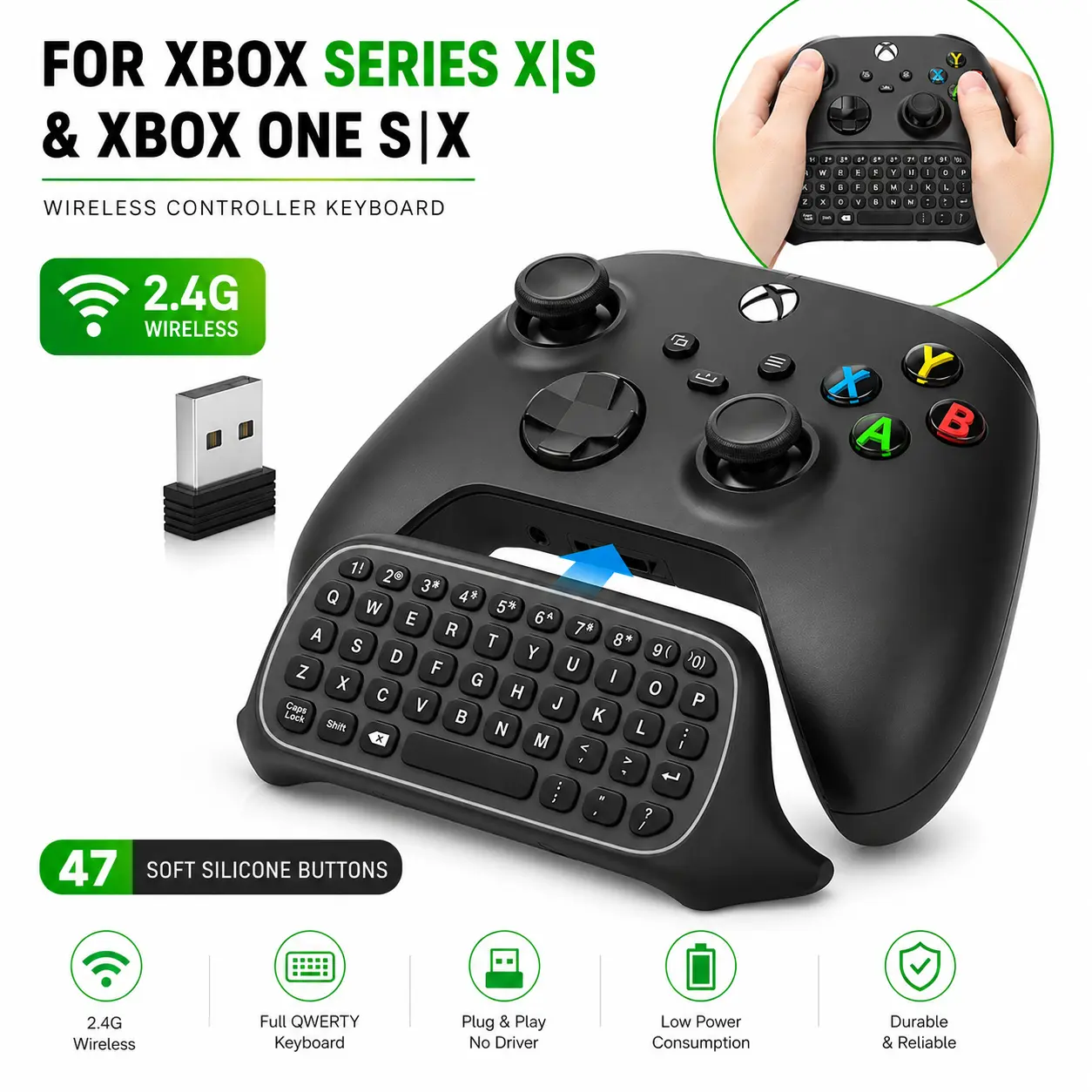 Wireless Game Controller Mini Keyboard Chatpad, Receiver-Connected Accessories for Xbox Series X/S Console