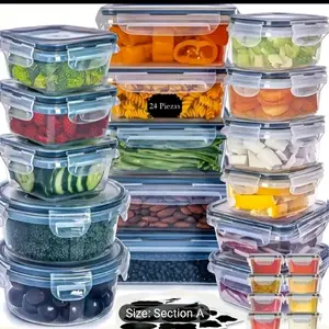 48 pcs Airtight Plastic Food Storage Containers with Easy Pull Lids Stackable Space Saving Refrigerator and Freezer Organizer Boxes Leakproof Fresh Keeping for Fruits Vegetables Leftovers