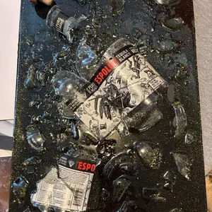 Shattered Alcohol Bottle Art Framed Custom Made Espolon Tequila Blancos Unique Wall Decor