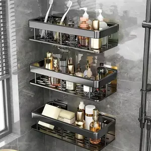 Single Layer Bathroom Storage Rack, 1/2/3 Counts Wall Mounted Multifunctional Holder, Storage Holder for Bathroom, Home Decor, Kitchen, Bathroom Organizer Supplies