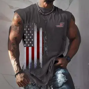 Men's Sleeveless Tank Top Sports Loose Personality American Flag Pattern Top Menswear Tanktop