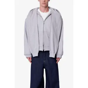 mnml Double Layer Sleeve Scarf Hoodie - Grey