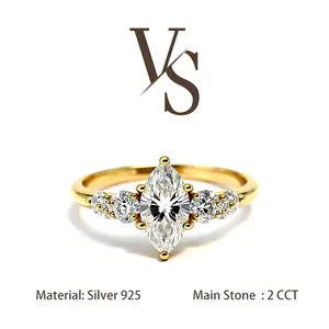 [Venus Jewelry] Synthetic Mossianite 2 CCT Marquise Cut Pental Design Solid Silver 925 Ring