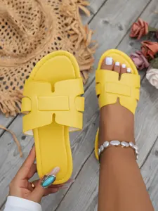 Women's Flat Sandals Classic Sandals PU Leather Sandals Spring Summer Slippers One Band Design Roman Style Comfortable Casual Shoes