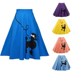 Women's Fashion European and American Style 5 Print Summer Poodle A-line Skirt Vintage Women's Half Skirt Thanksgiving, Christmas, Halloween Party Performance Costumes