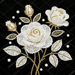 Pearl Roses with Golden Vine Pattern Adult 5D-DIY beginner diamond painting kit for creativity - 1 irregularly shaped crystal diamond painting kit, perfect holiday gift, suitable for decorating wall