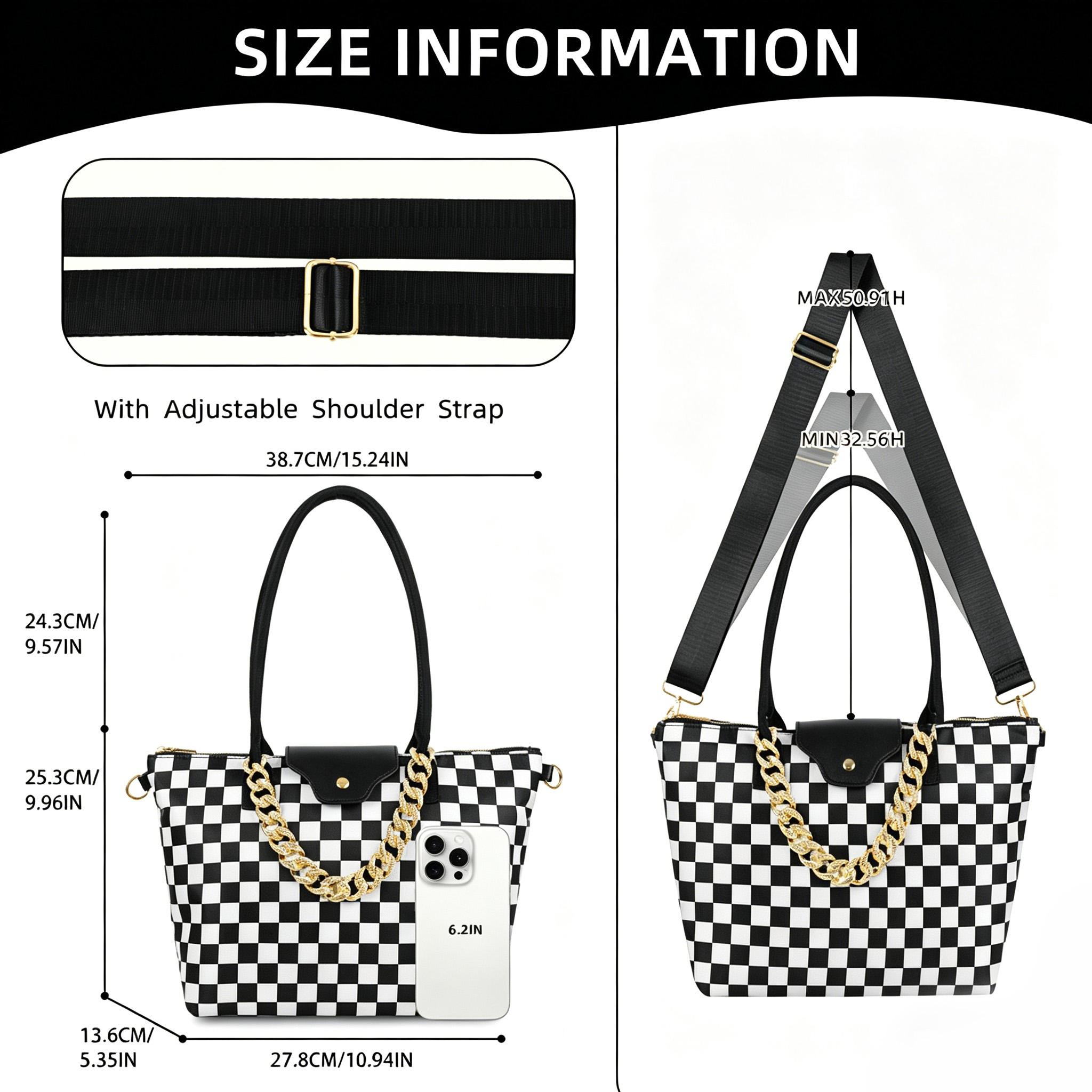 Checkerboard Oxford Crossbody Tote Bag for Women – Lightweight Fashionable Bag with Smooth Zipper