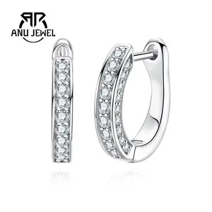 AnuJewel 0.24CT Moissanite Huggie Hoops Earrings 925 Sterling Silver Hoops Earrings 1.5mm Valentine's Day birthday gift for Women with Certificate
