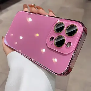 Ultra-Thin Frameless Electroplated Glass Shockproof Protective Phone Case Cover for iPhone 17/16 Pro Max/15+/14/13/12/11 Pro Max, Lens Protection