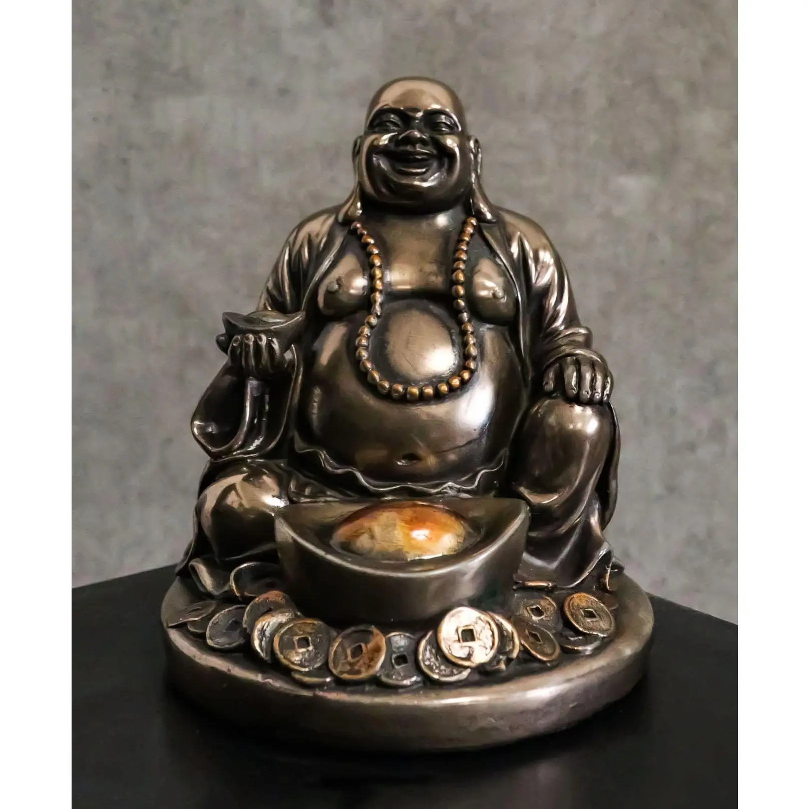 4.5in Hand-Painted Composite Resin Laughing Buddha Zen Monk Bobblehead - Polished Finish, Prosperity Lucky Charm, Home Decor Ornament, Figurine, Statue, Ornaments, Figurines, Statues & Bobbleheads