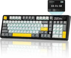 AJAZZ AK980 V2 Mechanical Gaming Keyboard with Display Screen, 8000mAh Battery, 98% Wireless Keyboard with BT/USB-C/2.4GHz, Hot Swappable, Linear Switch, Knob, RGB for Win/Mac (Black), Tech Gadgets