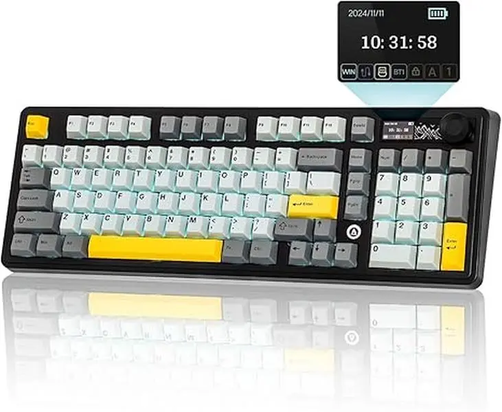 AJAZZ AK980 V2 Mechanical Gaming Keyboard with Display Screen, 10000mAh Battery, 98% Wireless Keyboard with BT/USB-C/2.4GHz, Hot Swappable, Linear Switch, Knob, RGB for Win/Mac