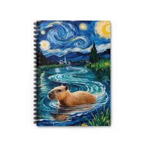 Starry Night Capybar Spiral Notebook - Ruled Line