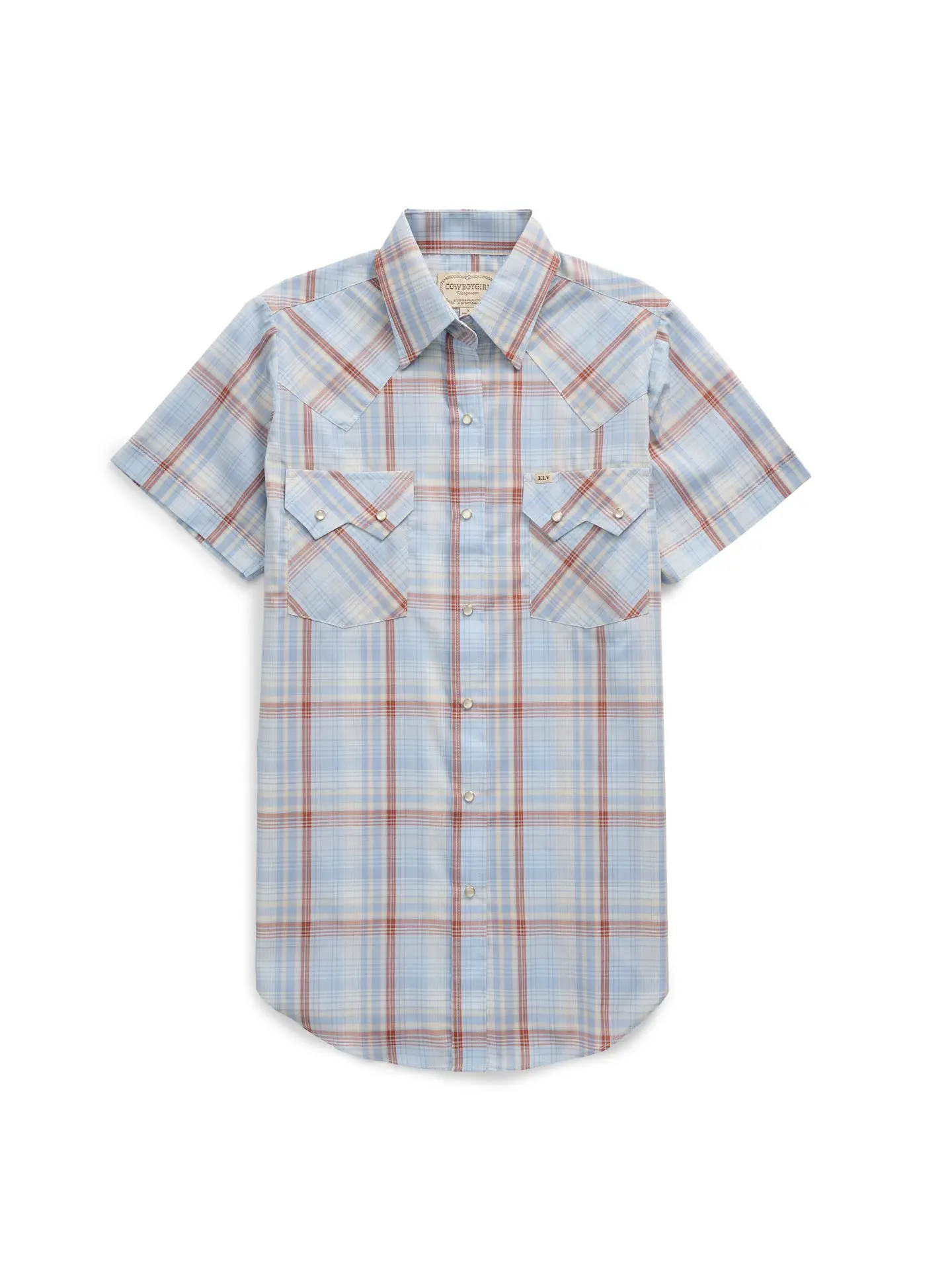 Women's Original Casual Lightweight Blue Plaid Short-Sleeve Granddaddy Snap Shirt with Pocket, Shortsleeve, Fit, Blouse
