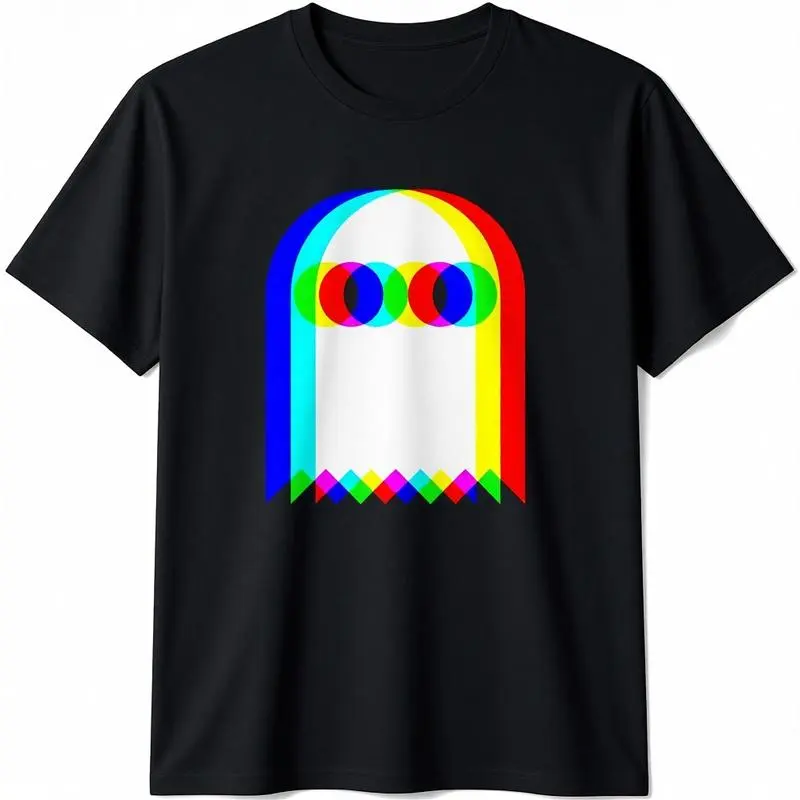 Men's Cotton T-Shirt with Trippy Vaporwave Ghost Graphic, Short-Sleeve Streetwear for Halloween & Techno Rave Parties, Tshirt, Shortsleeve
