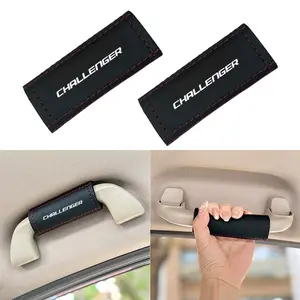 2pcs For Dodge CHALLENGER PU Leather Car Interior Seat Cover Accessories, Car Handle Protection Cover Accessories, Car Interior Accessory