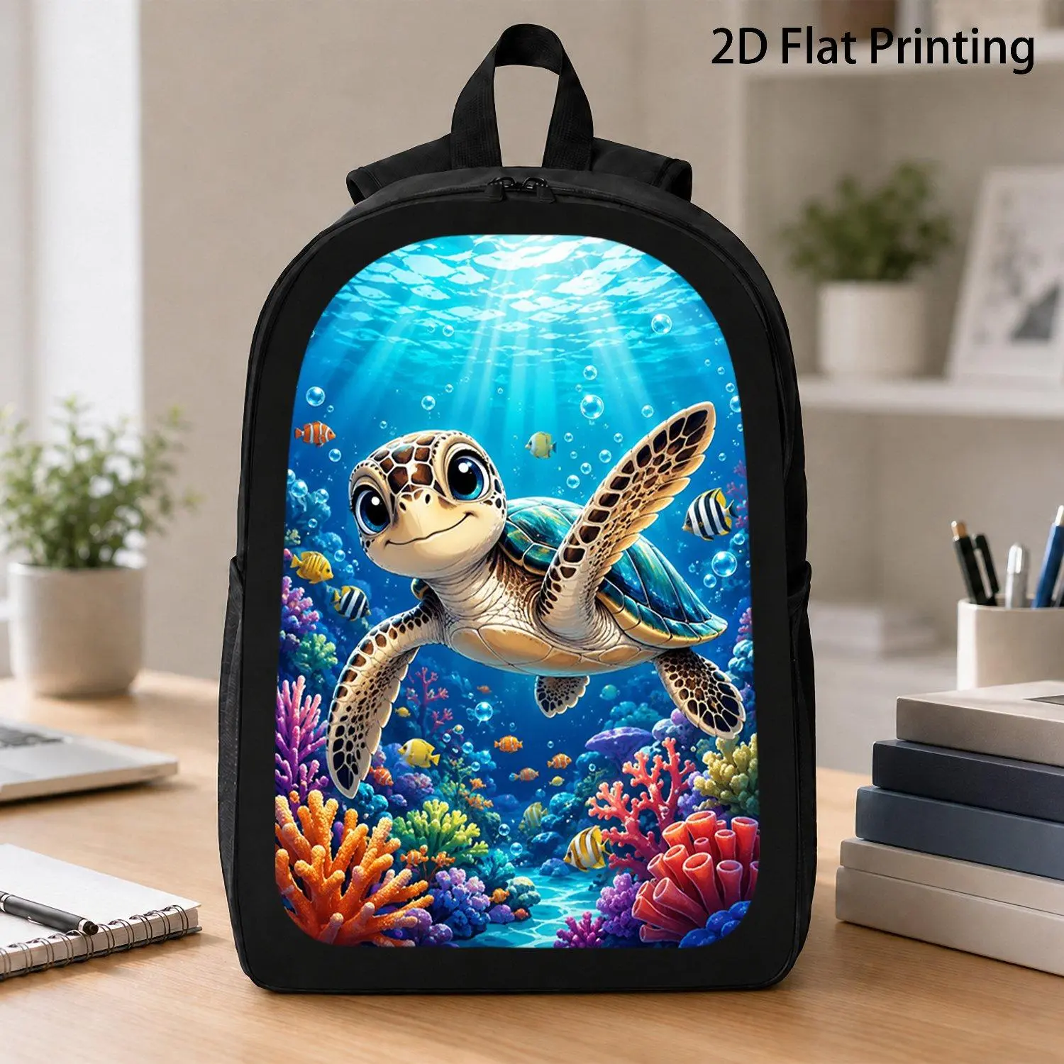 [17 Inch Backpack] 1pc Adorable Sea Turtle Pattern Backpack Colorful Coral Ocean Underwater Print Backpack Marine Life Art Backpack Travel School Laptop Backpack For Teen