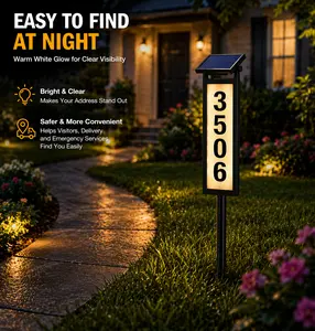 APZZLOXH Solar Address Sign Lighted Outdoor, 1/2 Pack Waterproof House Number Plaque for Yard, Home, Driveway, Black